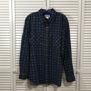 Haband Vintage 90s Y2K Blue Plaid Flannel Grunge Mens Shirt L